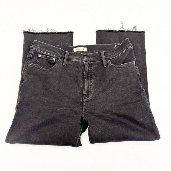 Madewell Cali-Demi Boot Black Denim Jeans Raw Hem Size 32 Petite - Picture 4 of 9